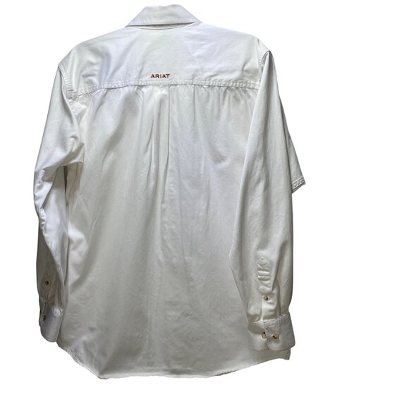 Ariat Mens Long Sleeve White Button-Up Western Shirt Brushpopper Work - Picture 7 of 15
